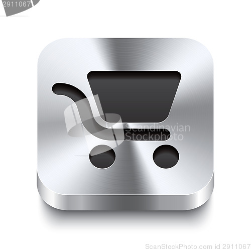 Image of Square metal button perspektive - shopping cart icon