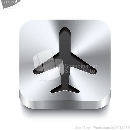Image of Square metal button perspektive - airplane icon
