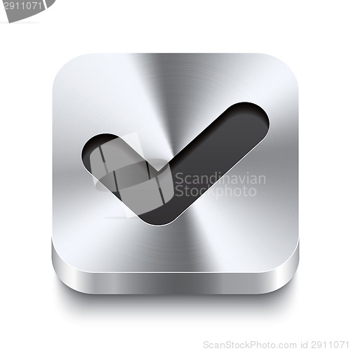 Image of Square metal button perspektive - checkmark icon