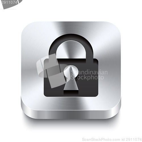Image of Square metal button perspektive - lock icon