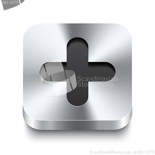 Image of Square metal button perspektive - plus icon
