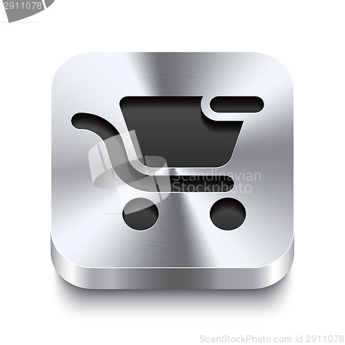Image of Square metal button perspektive - shopping cart remove icon