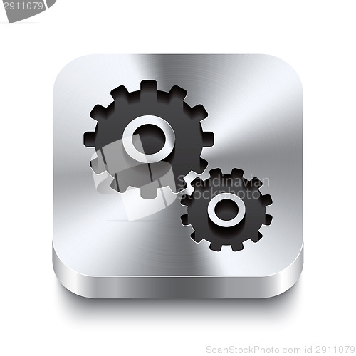 Image of Square metal button perspektive - gear icon