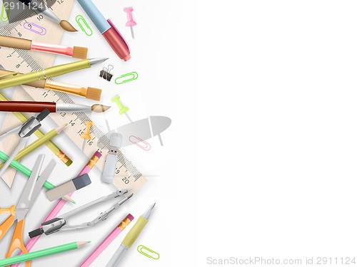 Image of School supplies on white with copyspace. EPS 10