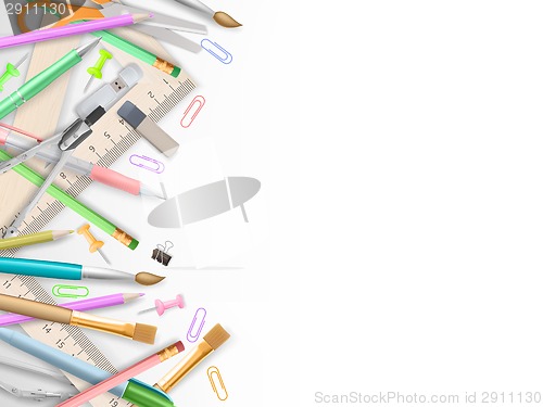 Image of School supplies on white with copyspace. EPS 10