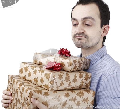 Image of Young man holding a present