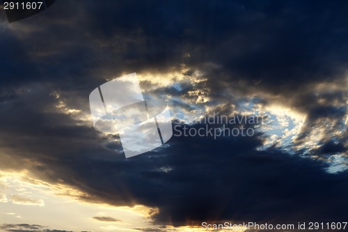 Image of Sunset sky with sunbeams