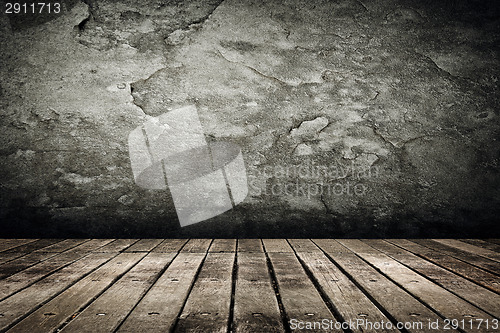 Image of Wooden ground with grunge wall