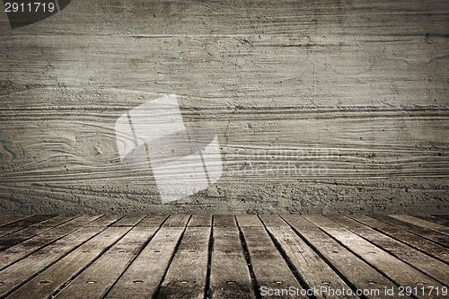 Image of Wooden ground with grunge wall