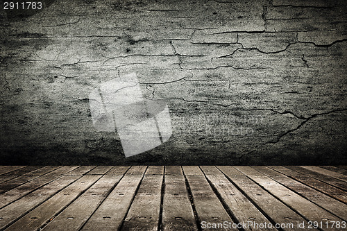 Image of Wooden ground with grunge wall