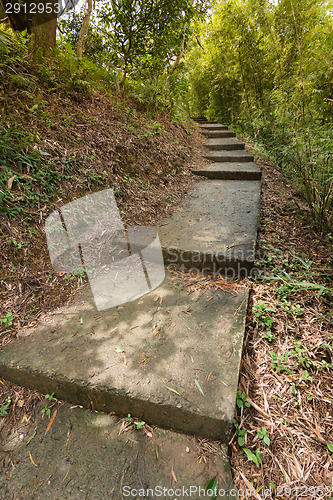 Image of mountain trail under sunlight