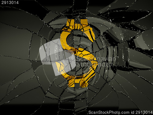 Image of Demolished dollar symbol and broken glass