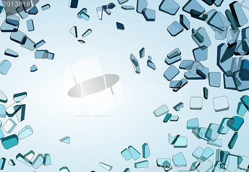 Image of Pieces of demolished or Shattered blue glass