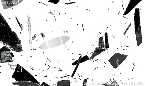 Image of Small and large pieces of shattered black glass isolated 