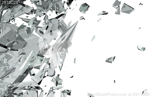 Image of Sharp Pieces of shattered glass isolated on white