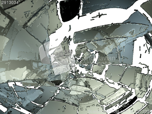 Image of Pieces of Destructed or Shattered glass on white
