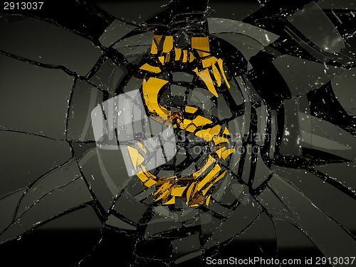 Image of Glass and golden US dollar symbol shattered