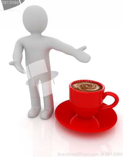 Image of 3d people - man, person presenting - Mug of coffee with milk