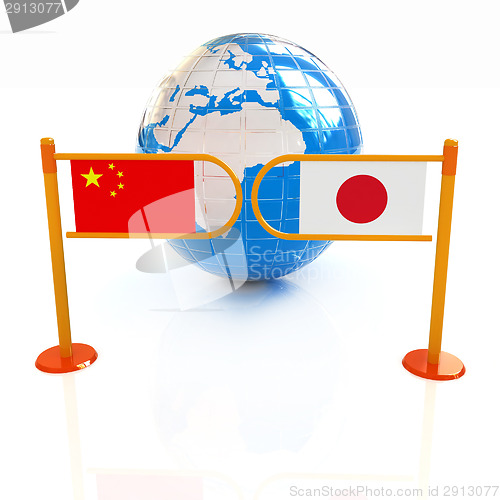 Image of Three-dimensional image of the turnstile and flags of China and 