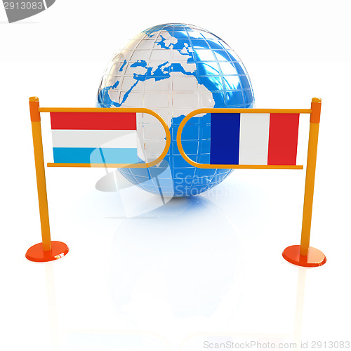 Image of Three-dimensional image of the turnstile and flags of France and