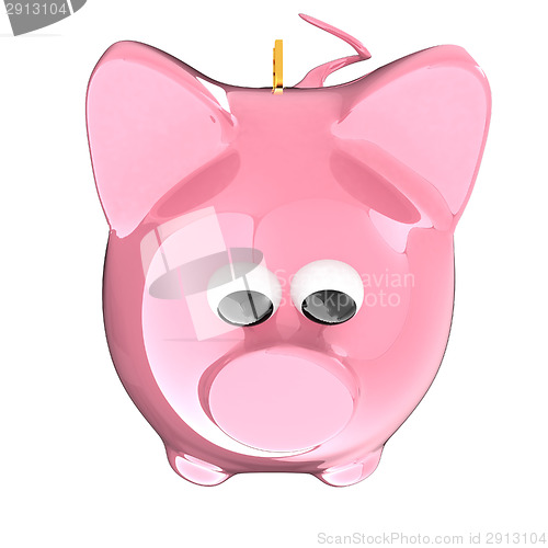 Image of Piggy bank with gold coin on white