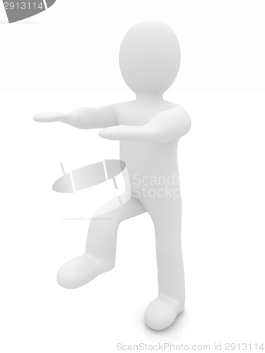 Image of 3d personage on white background. Starting series: stretching be