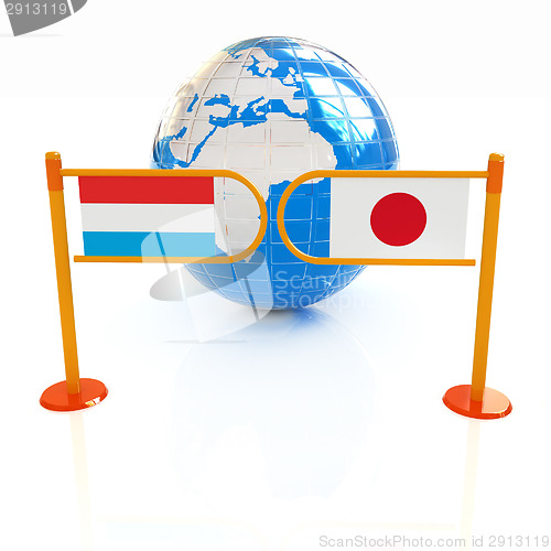 Image of Three-dimensional image of the turnstile and flags of Japan and 