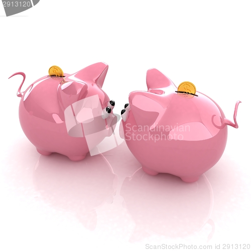 Image of Piggy bank with gold coin on white