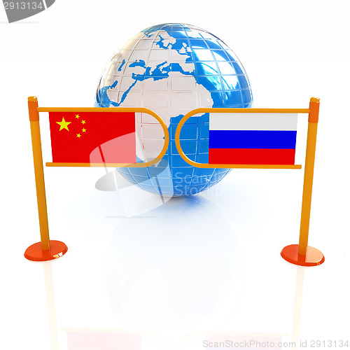 Image of Three-dimensional image of the turnstile and flags of China and 