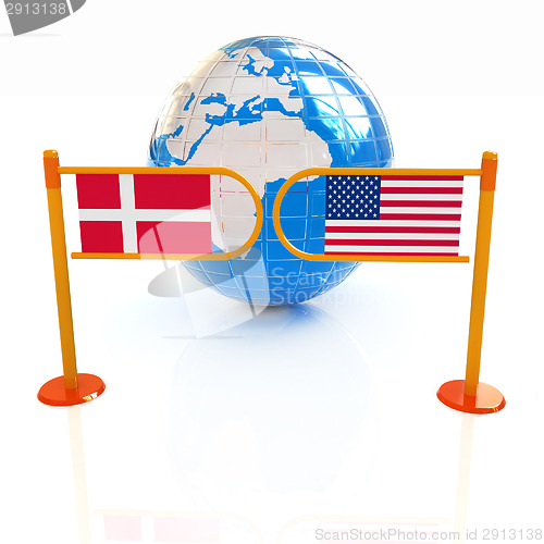 Image of Three-dimensional image of the turnstile and flags of Denmark an