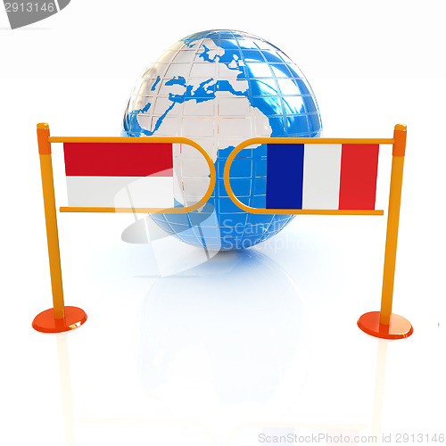 Image of Three-dimensional image of the turnstile and flags of France and