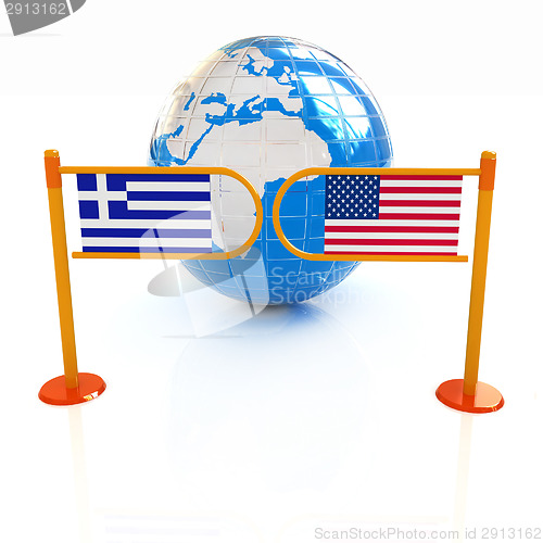 Image of Three-dimensional image of the turnstile and flags of USA and Gr