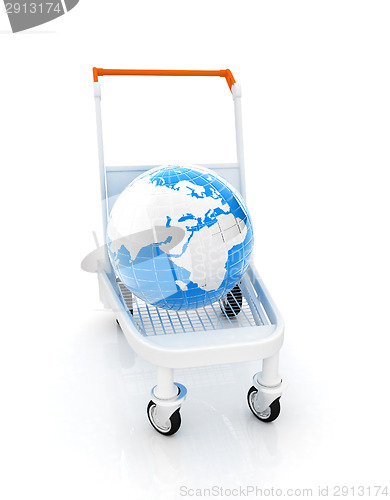 Image of Trolley for luggage at the airport and earth. International tour