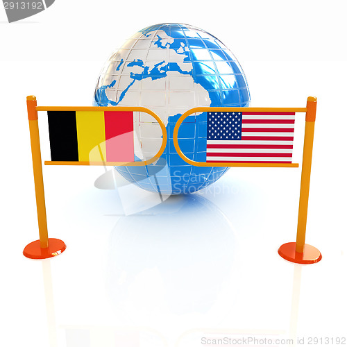 Image of Three-dimensional image of the turnstile and flags of USA and Be