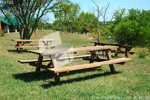 Image of Empty Picnic Tables