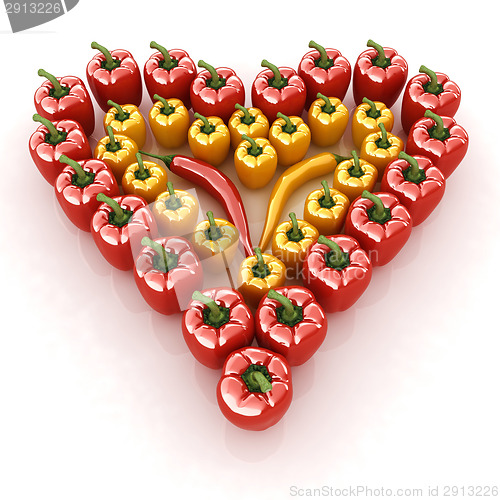 Image of Bulgarian Pepper Heart Shape, On White Background