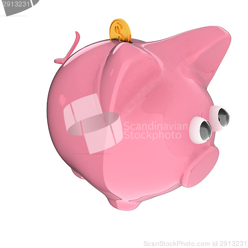 Image of Piggy bank with gold coin on white