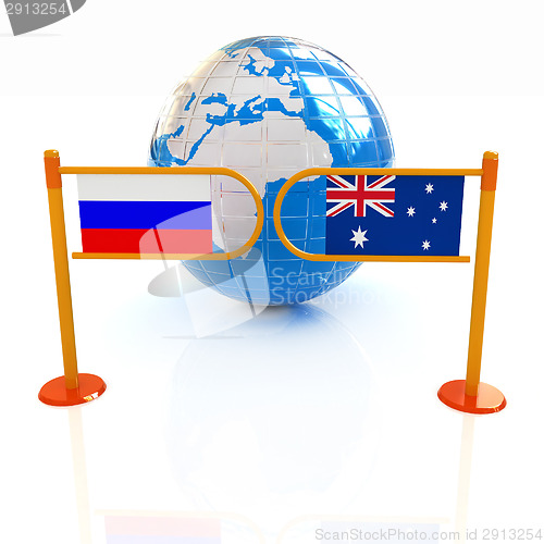 Image of Three-dimensional image of the turnstile and flags of Russia and