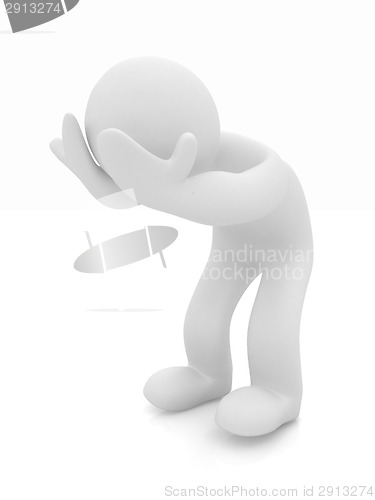 Image of 3d personage with hands on face on white background. Starting se