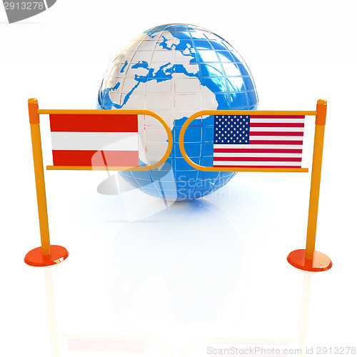 Image of Three-dimensional image of the turnstile and flags of USA and Au