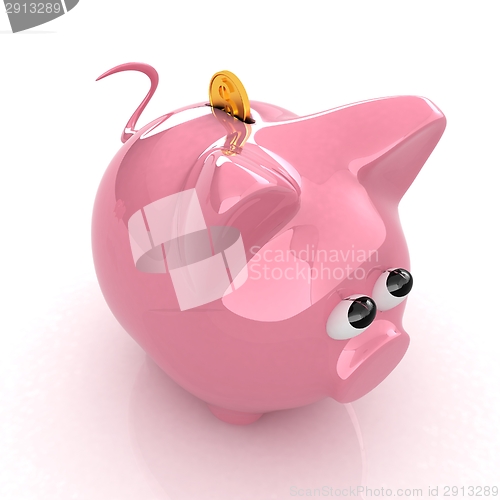 Image of Piggy bank with gold coin on white