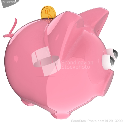 Image of Piggy bank with gold coin on white