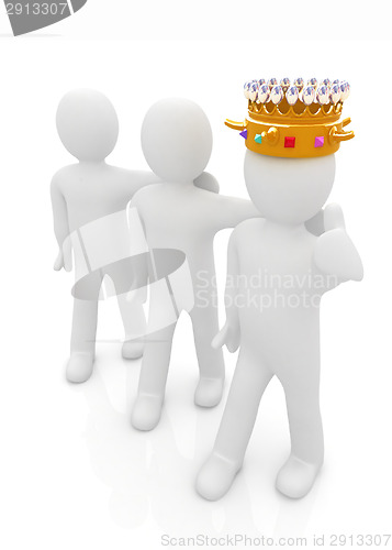 Image of 3d people - man, person with a golden crown and 3d man