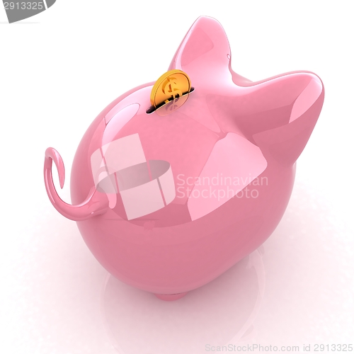 Image of Piggy bank with gold coin on white