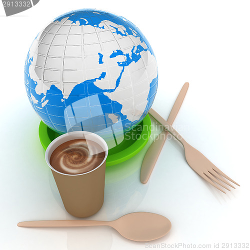 Image of Coffe in fast-food disposable tableware and earth