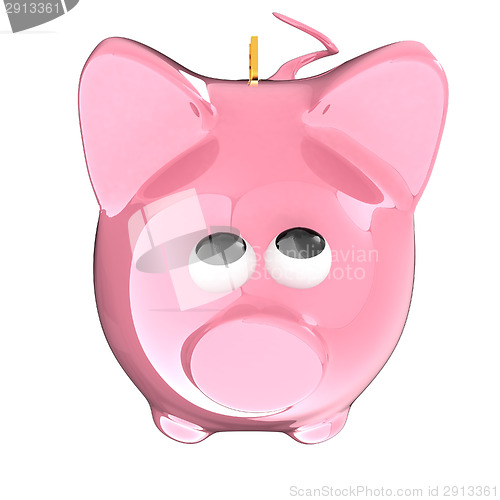 Image of Piggy bank with gold coin on white