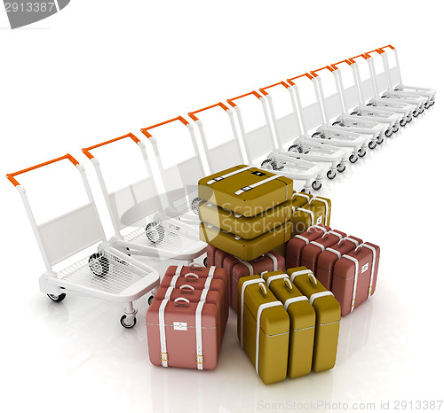 Image of Trolleys for luggages at the airport and luggages 