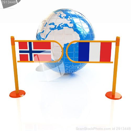 Image of Three-dimensional image of the turnstile and flags of France and