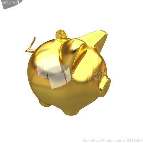 Image of gold coin with with the gold piggy bank 