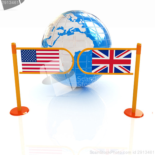 Image of Three-dimensional image of the turnstile and flags of USA and UK